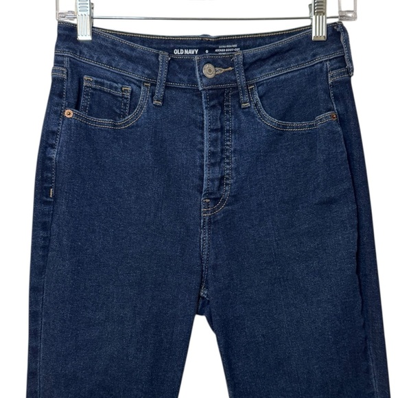 Old Navy Extra High Rise Kicker Boot Cut buttonfly dark wash jeans women’s 0 - Picture 3 of 12